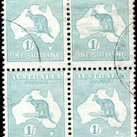 1915/28 3rd Watermark 1/- blue green Die IIb block ...