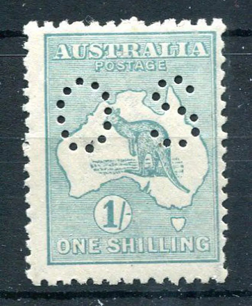 1915/28 3rd Watermark 1/- blue-green perfined ... Image 1++