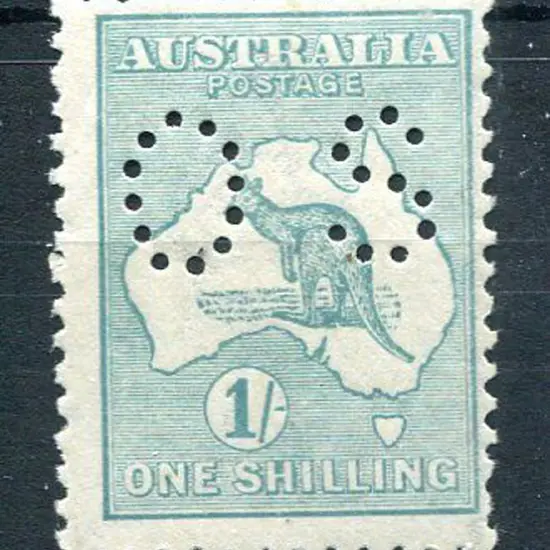 1915/28 3rd Watermark 1/- blue-green perfined ...