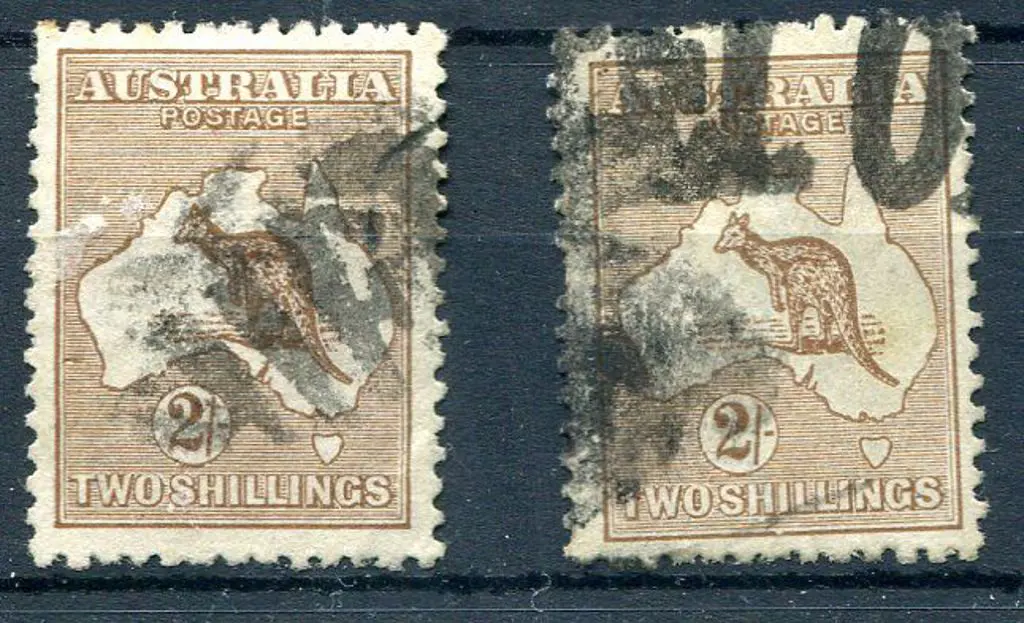 1915/28 3rd Watermark 2/- brown x 2 with ""colour ... Image 1++