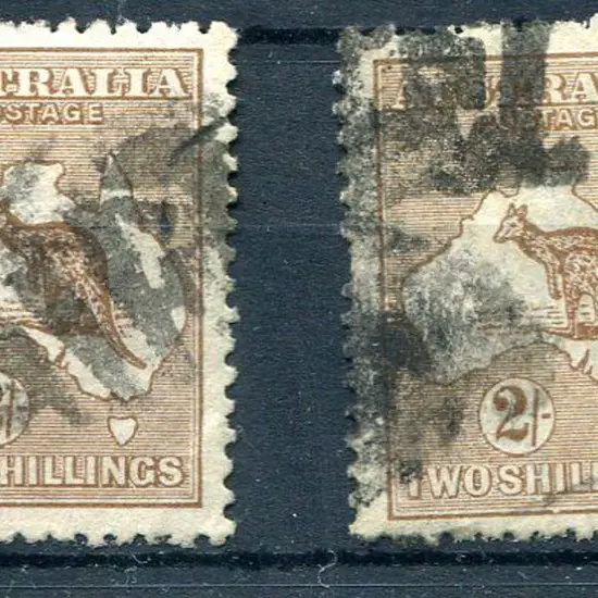 1915/28 3rd Watermark 2/- brown x 2 with ""colour ...