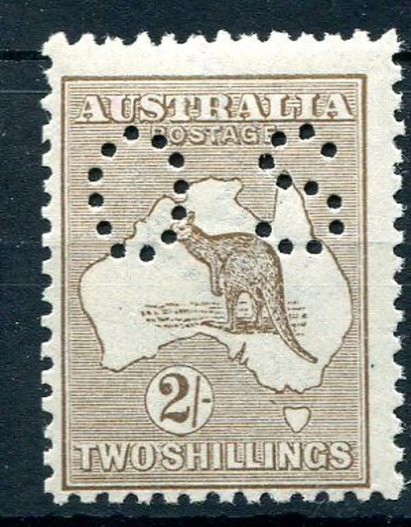 1915/28 3rd Watermark 2/- brown perfined "OS". ... Image 1++