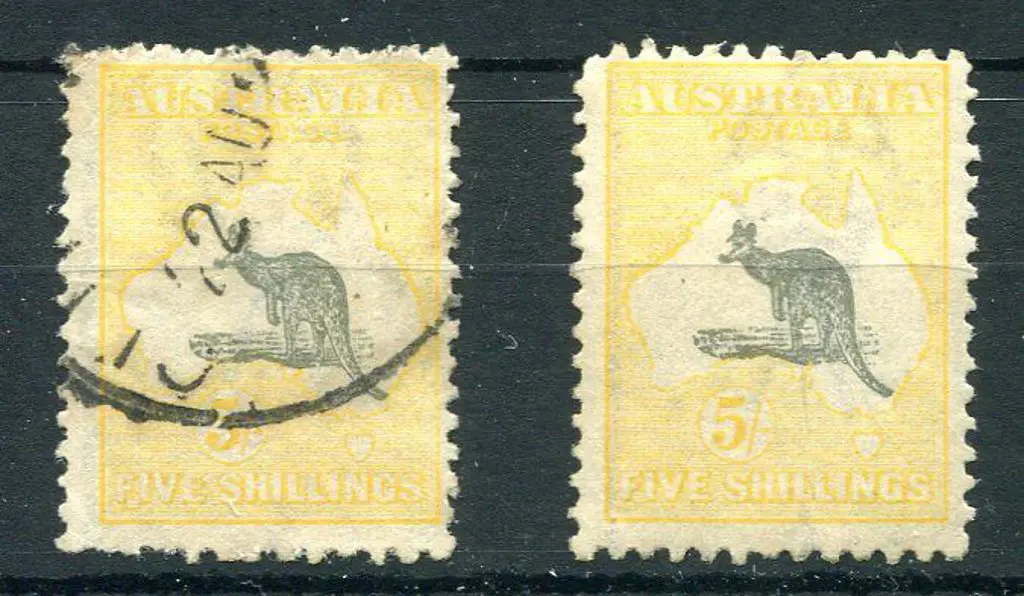 1915/28 3rd Watermark 5/- grey & yellow kangaroo ... Image 1++