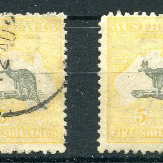 1915/28 3rd Watermark 5/- grey & yellow kangaroo ...