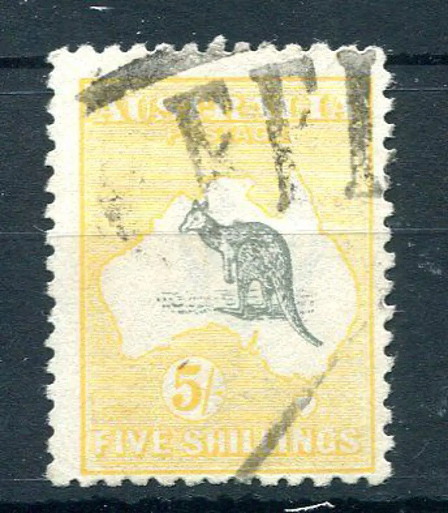 1915/28 3rd Watermark 5/- grey & yellow kangaroos ... Image 1++