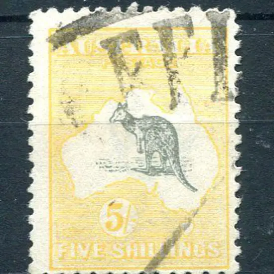 1915/28 3rd Watermark 5/- grey & yellow kangaroos ...