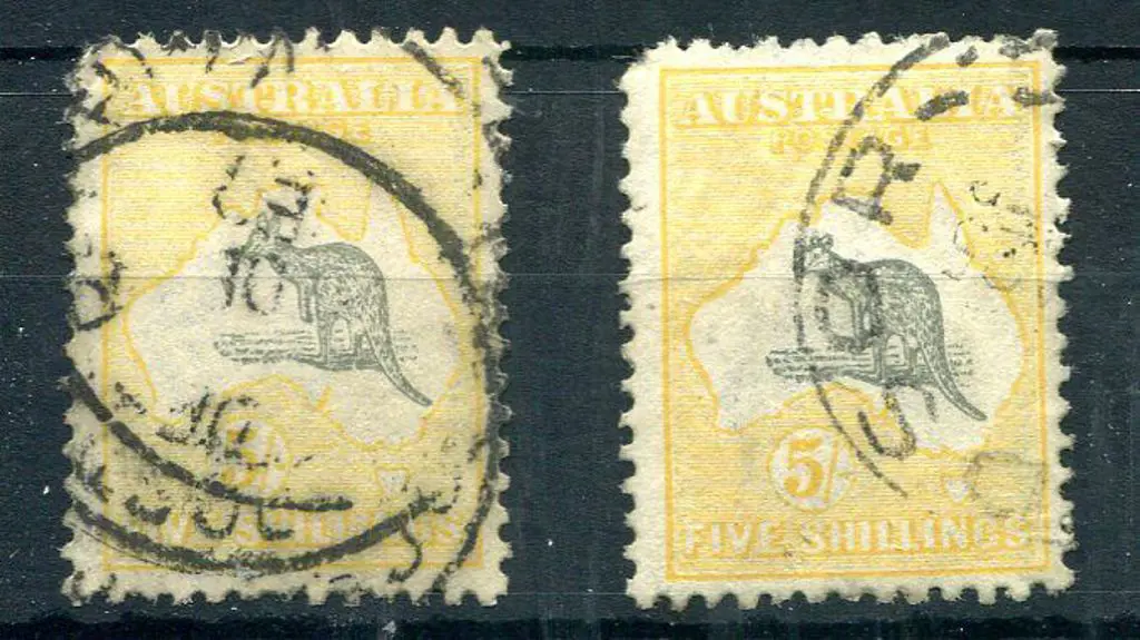 1915/28 3rd Watermark 5/- grey & yellow kangaroos ... Image 1++