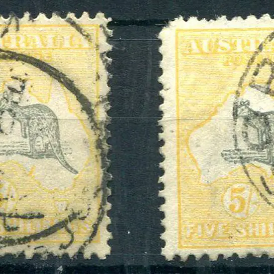 1915/28 3rd Watermark 5/- grey & yellow kangaroos ...