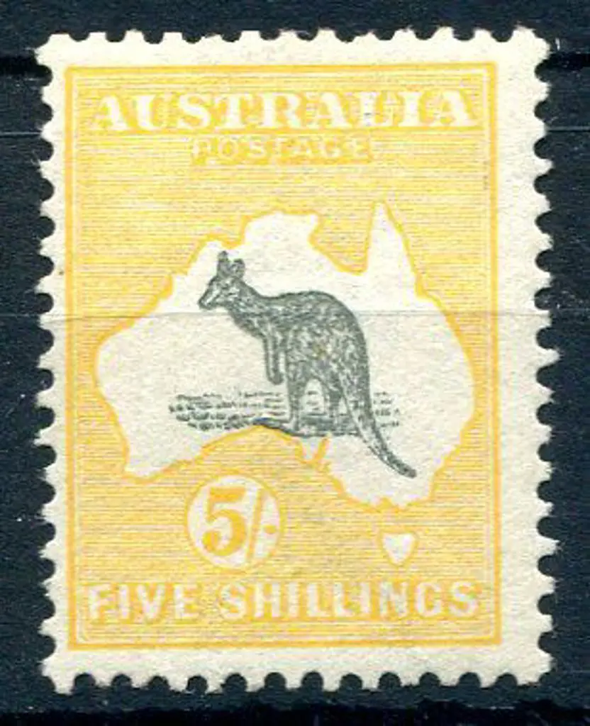 1915/28 3rd Watermark 5/- grey & deep yellow. ... Image 1++
