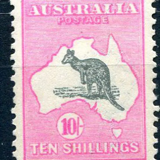 1915/28 3rd Watermark 10/- grey & aniline pink. ...