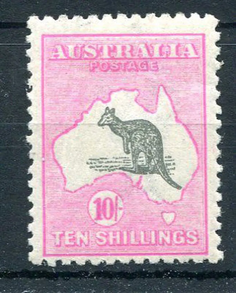 1915/28 3rd Watermark 10/- grey & aniline pink. ... Image 1++