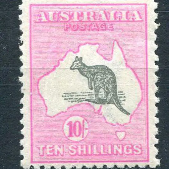 1915/28 3rd Watermark 10/- grey & aniline pink. ...