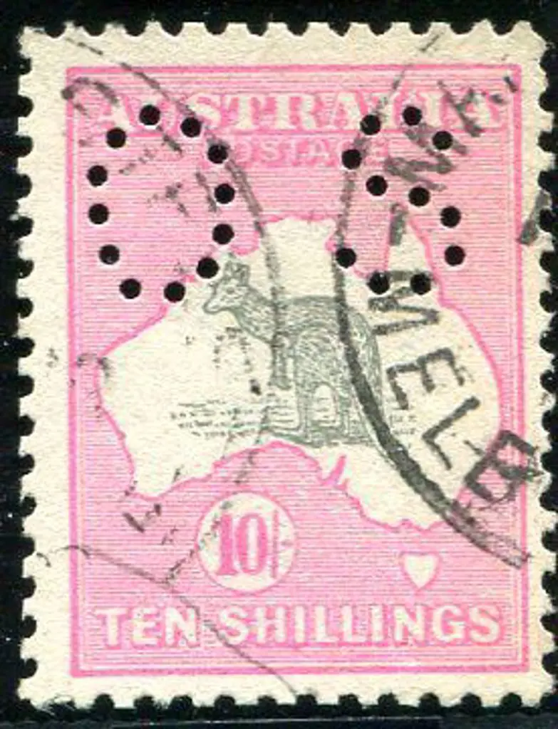 1915/28 3rd Watermark 10/- grey & pink perfined ... Image 1++