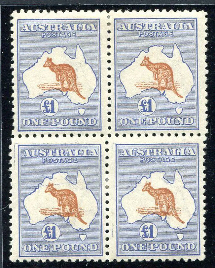 1915/28 3rd Watermark £1 chestnut & blue in block ... Image 1++