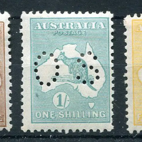 1915/28 3rd Watermark 6d, 1/- & 5/- perfined "OS", ...