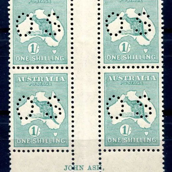 1929/30 Small Multiple Watermark 1/- blue green in ...