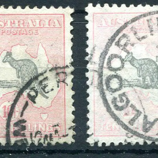 1931-47 CofA Watermark 10/- grey & pink x 2 in two ...
