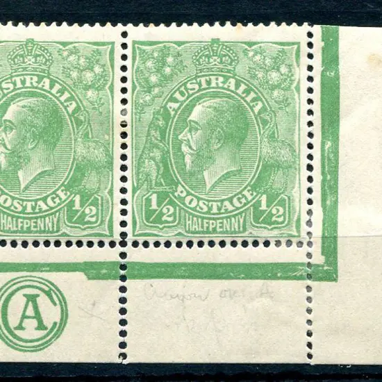 1914-20 Single Watermark ½d green monogram lower ...