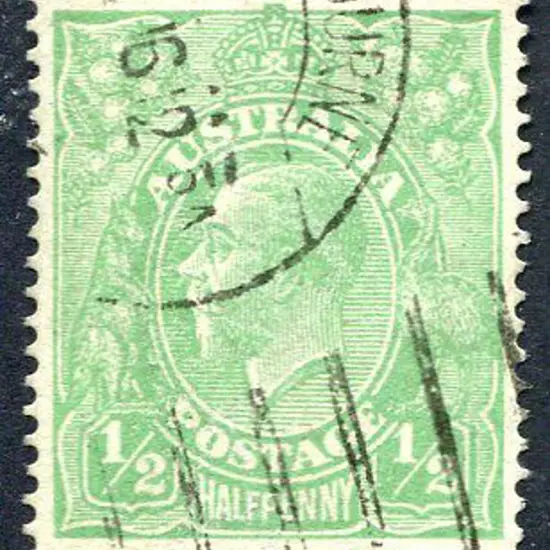 1914-20 Single Watermark ½d green, single line ...
