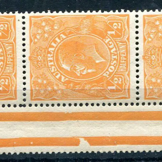 1914-20 Single Watermark ½d orange left selvedge ...