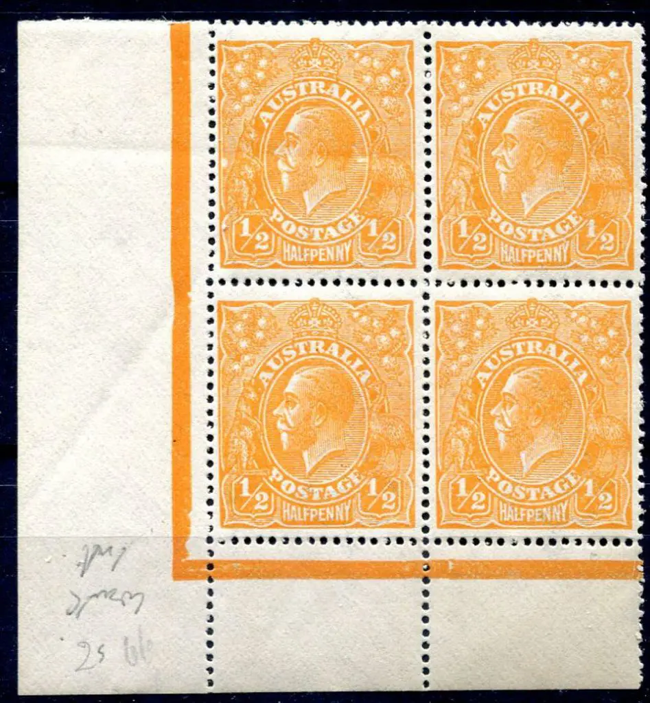 1914-20 Single Watermark ½d orange lower ... Image 1++
