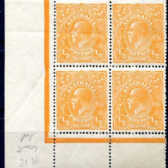 1914-20 Single Watermark ½d orange lower ...