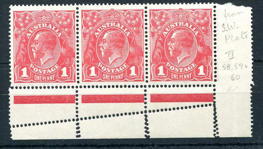 1914-20 Single Watermark 1d carmine-red G10 lower ... Image 1++