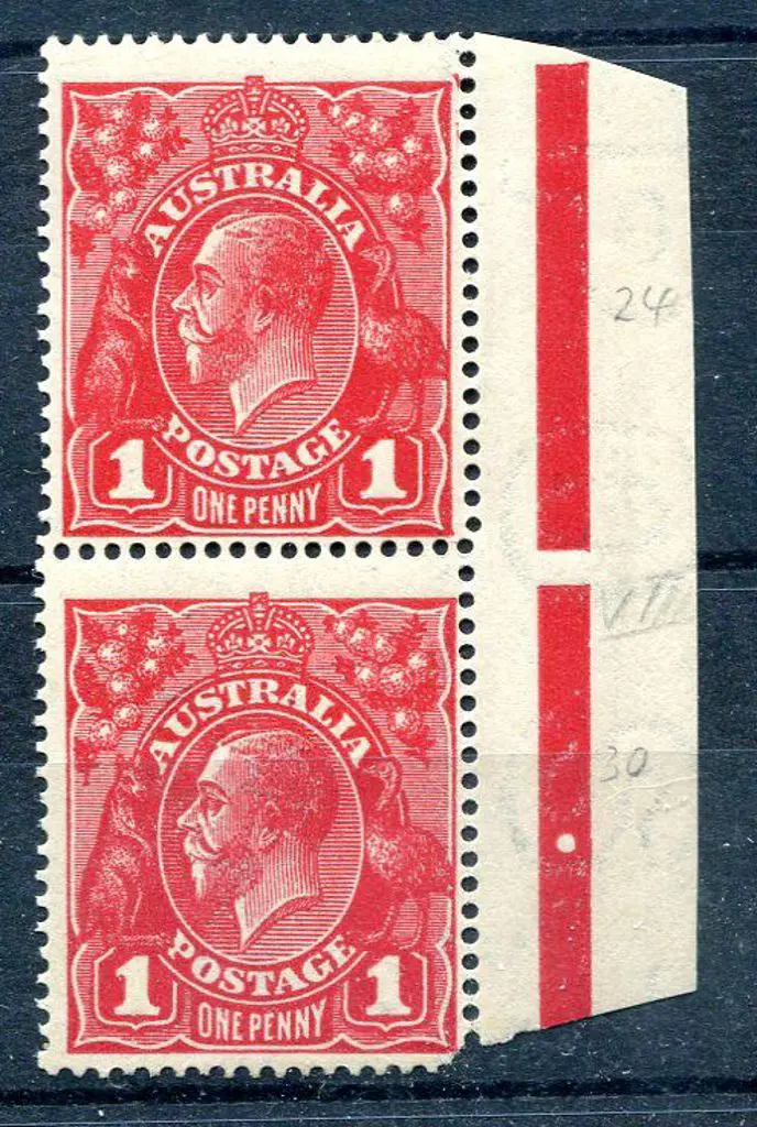 1914-20 Single Watermark 1d dark red G13 right ... Image 1++