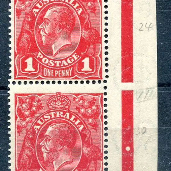 1914-20 Single Watermark 1d dark red G13 right ...