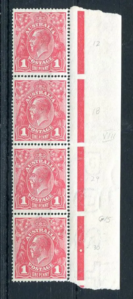 1914-20 Single Watermark 1d reddish-pink G15 right ... Image 1++