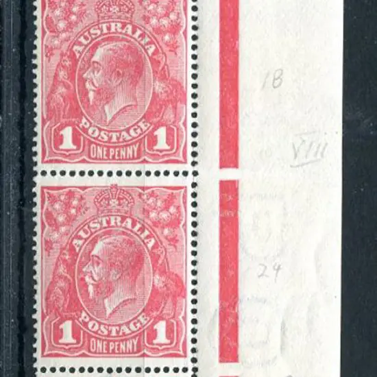 1914-20 Single Watermark 1d reddish-pink G15 right ...