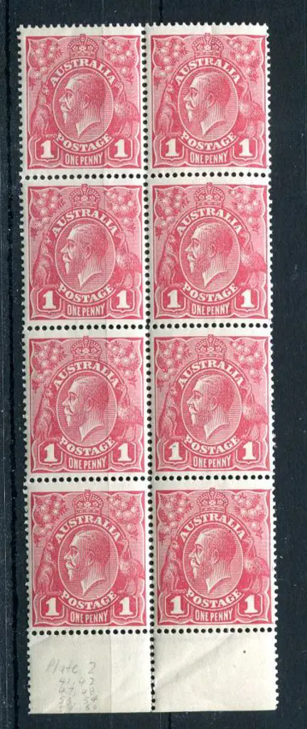 1914-20 Single Watermark 1d carmine rose G30 plate ... Image 1++