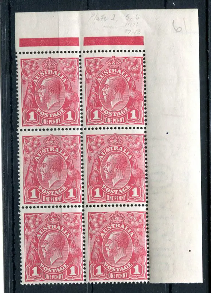 1914-20 Single Watermark 1d carmine rose G30 plate ... Image 1++