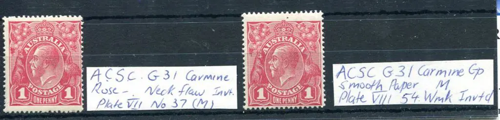 1914-20 Single Watermark 1d carmine rose G30 x 2, ... Image 1++