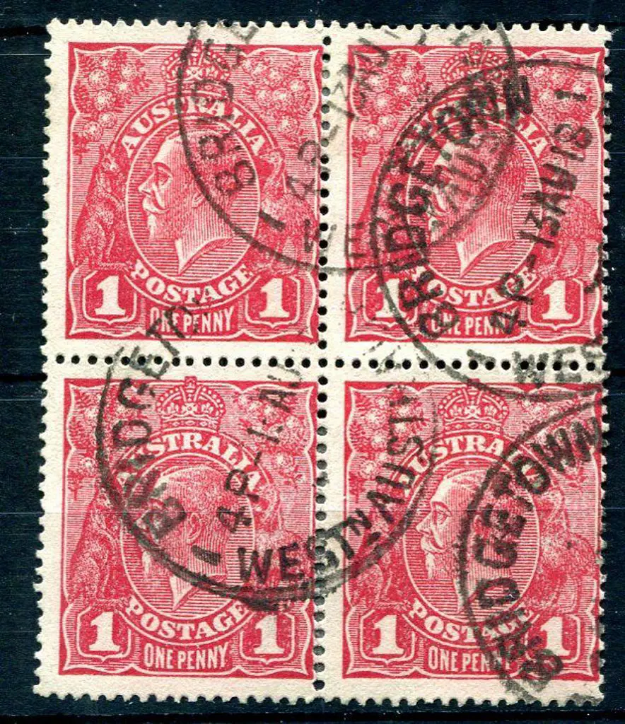 1914-20 Single Watermark 1d crimson on rough ... Image 1++