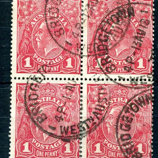 1914-20 Single Watermark 1d crimson on rough ...