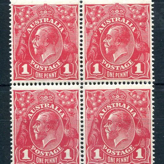 1914-20 Single Watermark 1d deep carmine-rose ...