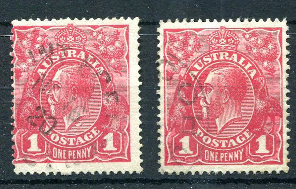 1914-20 Single Watermark 1d reds x 2, one with ... Image 1++