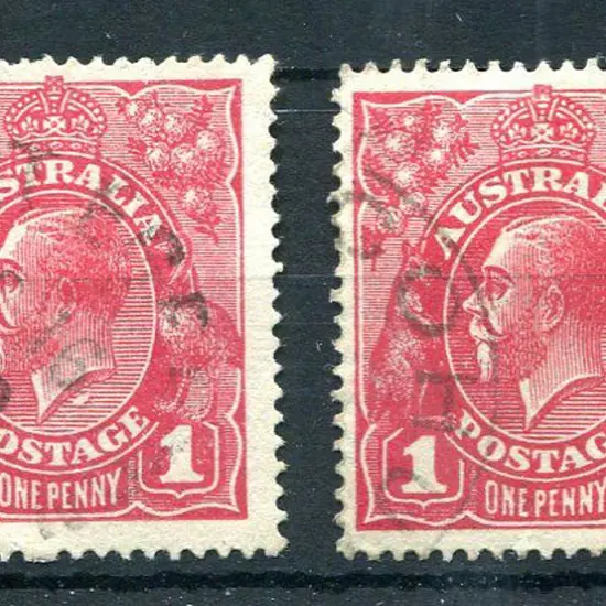 1914-20 Single Watermark 1d reds x 2, one with ...