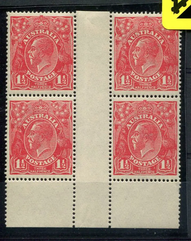 1914-20 Single Watermark 1½d red no imprint gutter ... Image 1++