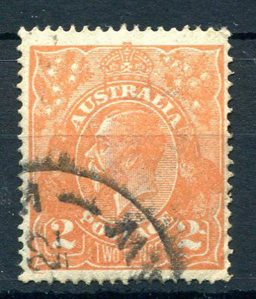 1914-20 Single Watermark 2d orange with cracked ... Image 1++