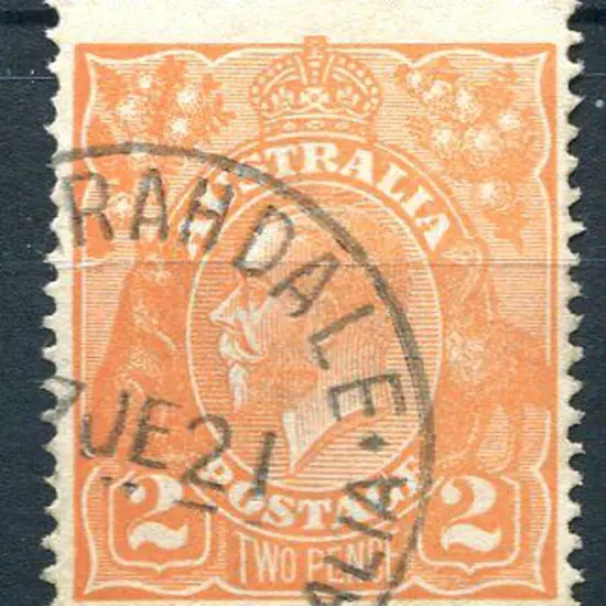 1914-20 Single Watermark 2d orange with cracked ...
