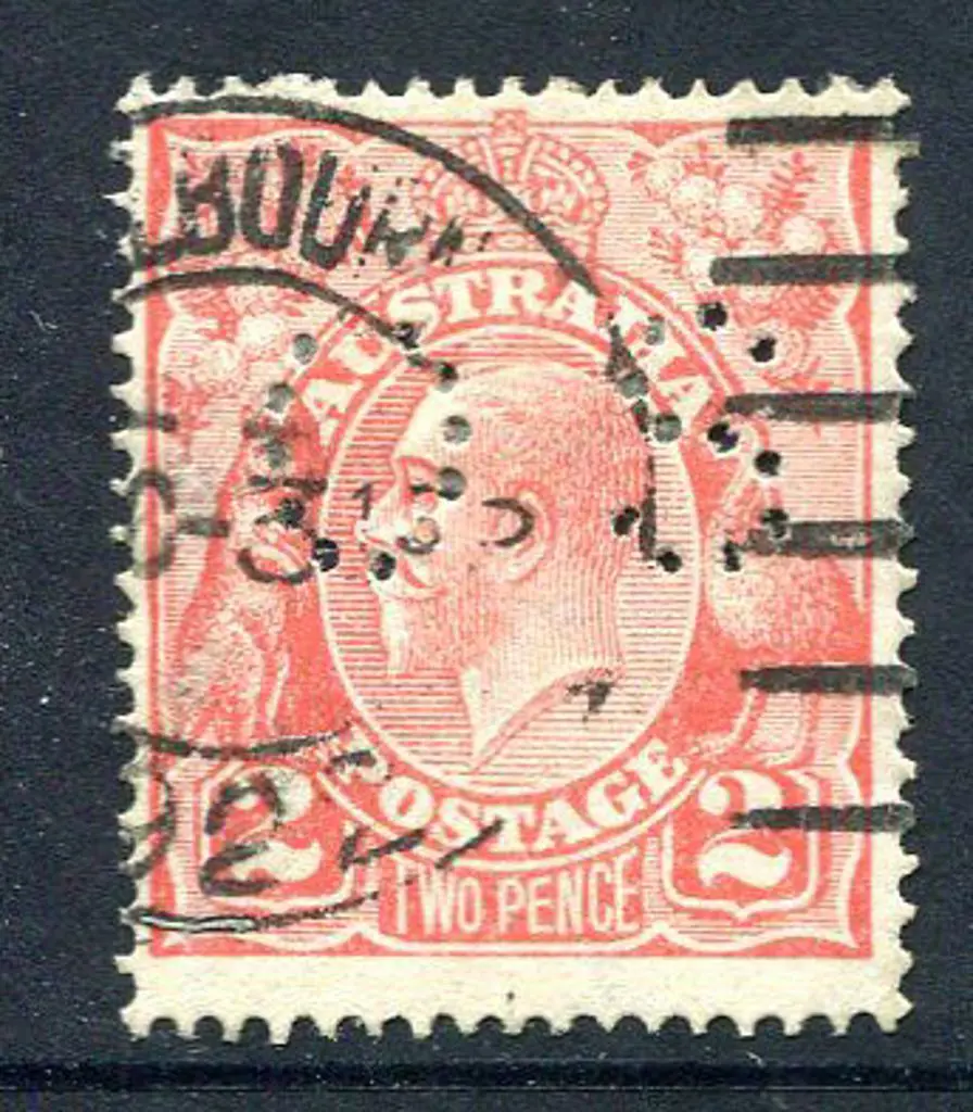 1914-20 Single Watermark 2d red perfined "OS" with ... Image 1++