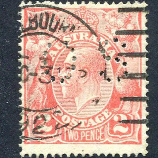1914-20 Single Watermark 2d red perfined "OS" with ...
