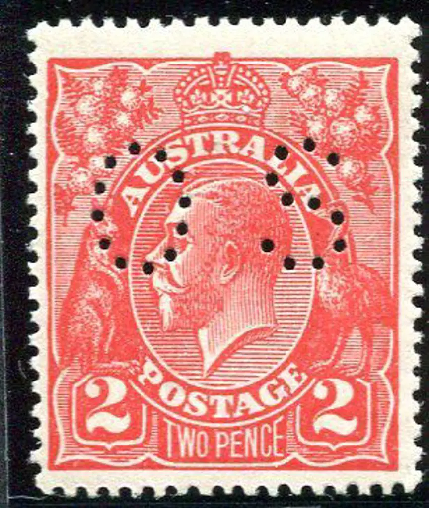 1914-20 Single Watermark 2d red perfined "OS" with ... Image 1++
