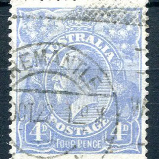 1914-20 Single Watermark 4d blue with "thin FOU of ...