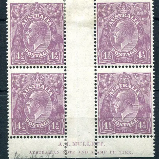 1914-20 Single Watermark 4½d pale reddish violet ...