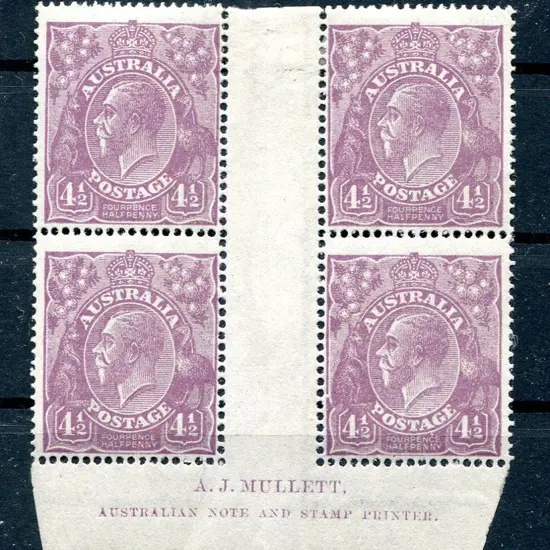 1914-20 Single Watermark 4½d violet Mullett ...