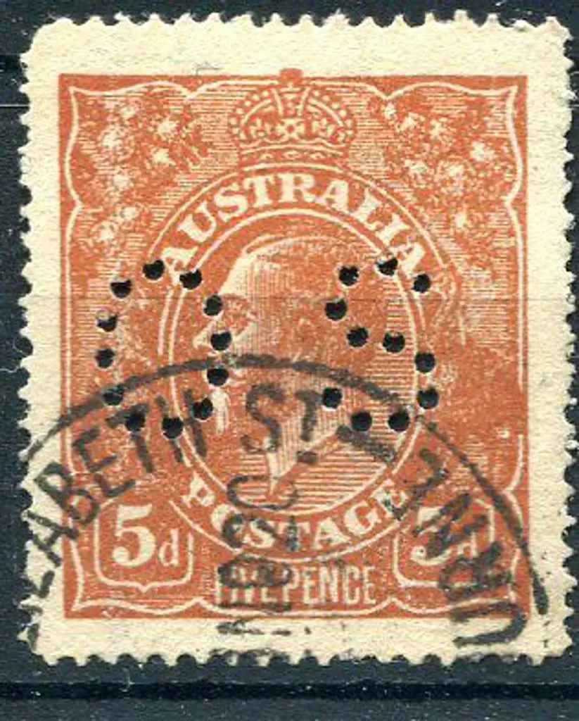 1914-20 Single Watermark 5d chestnut SLP on rough ... Image 1++