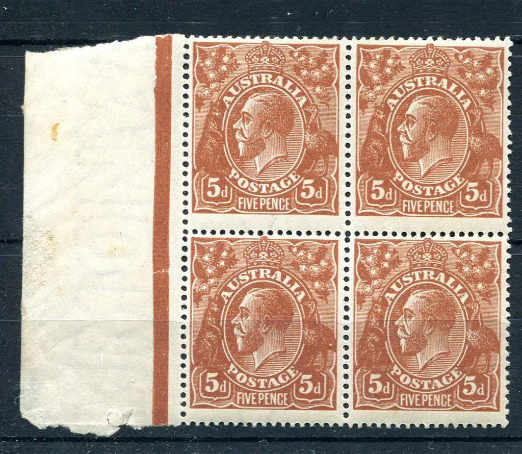 1914-20 Single Watermark 5d deep chestnut with ... Image 1++